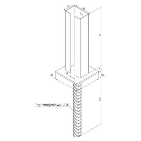 Kotwa na pręcie pod słupek ogrodzeniowy 60 x 40