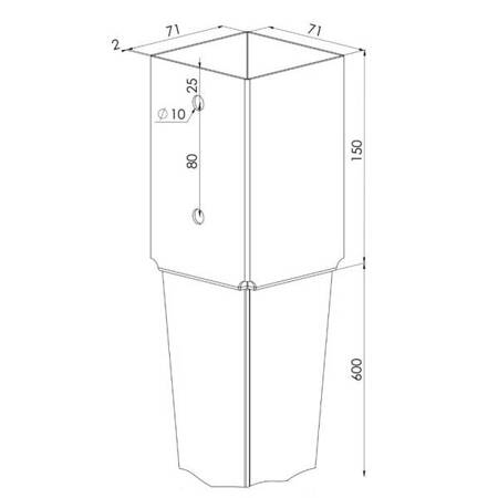 Kotwa / podstawa słupa wbijana 71x71/750